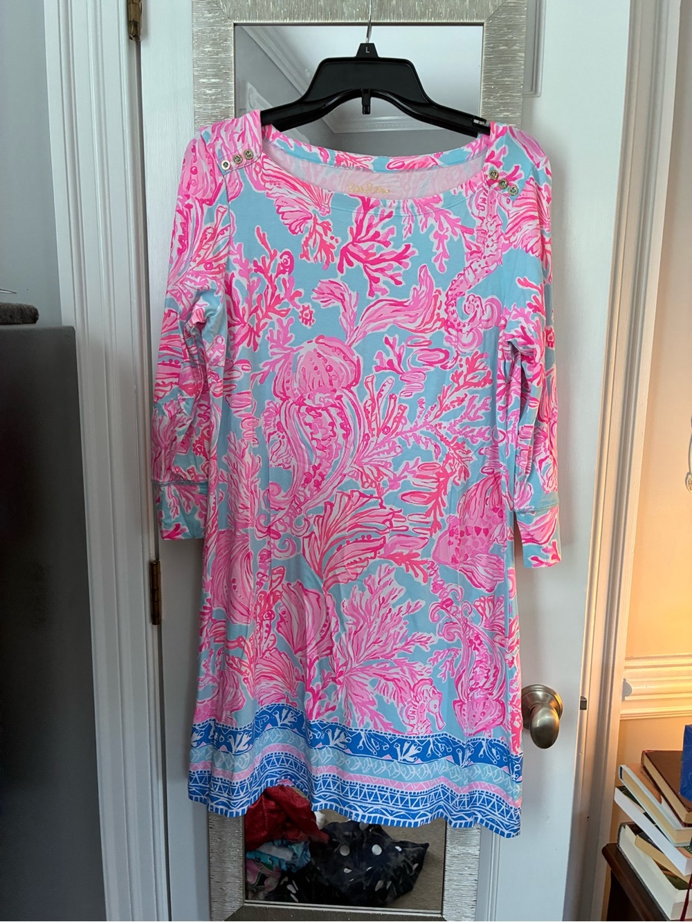Lilly Pulitzer Pink & Light Blue Tropical Shift Dress size Large